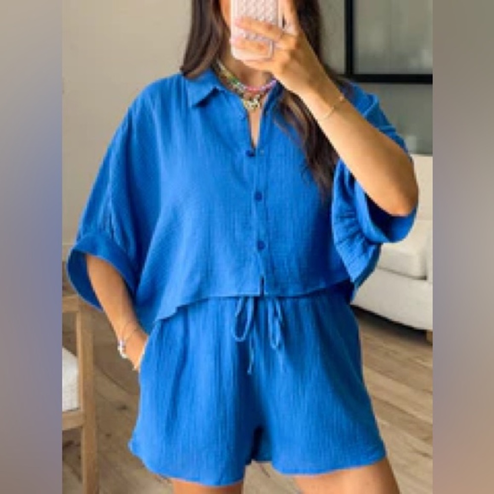 Talulah Cool Harbor Cotton Top & Shorts | Sapphire Blue